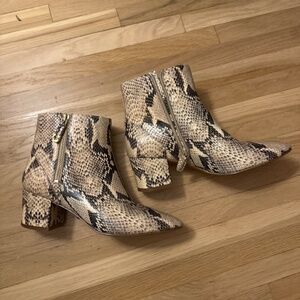 Snake print leather booties